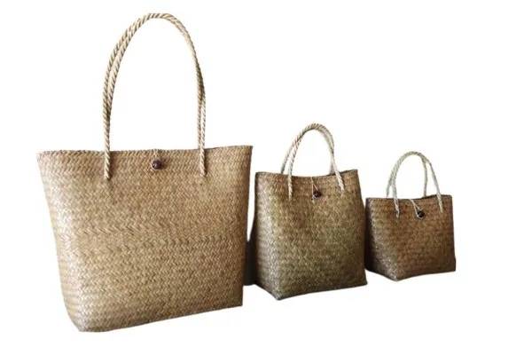 Handmade Lady Straw Bag, Basket Bag Made from Krajoot, Eco-Freiendly Material. Avaialble in 3 Sizes