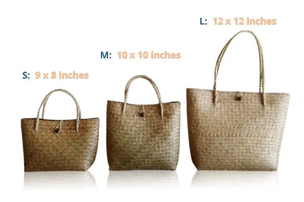 Handmade Lady Straw Bag, Basket Bag Made from Krajoot, Eco-Freiendly Material. Avaialble in 3 Sizes