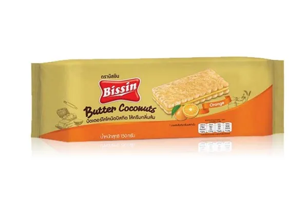 BISSIN Butter Coconut Sandwich Biscuit, Orange Flavor - 150 g