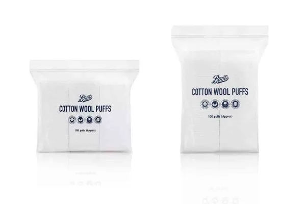 BOOTS Facial Cotton Wool Puffs, Side Sealed