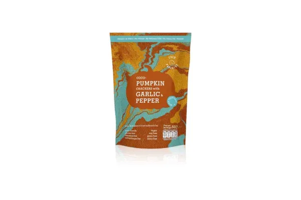 COCOPARADISE Coco Snacks, Coco-Pumpkin Crackers with Garlic and Pepper - 50 g