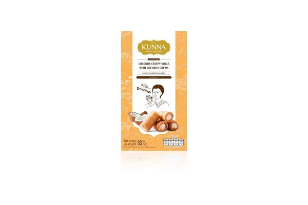 KUNNA Coconut Crispy Rolls, Coconut Crispy Roll Filled with Coconut Cream - 80 g