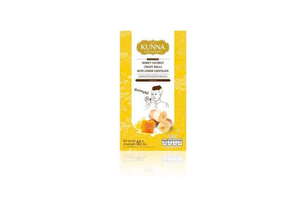 KUNNA Coconut Crispy Rolls, Honey Coconut Crispy Roll Coated with Lamon Chocolate - 60 g