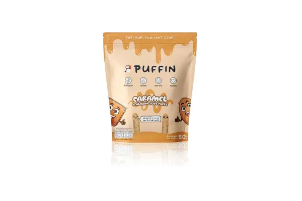 PUFFIN Rice Puff Snack, Caramel Almond - 50 g