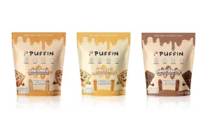 PUFFIN Rice Puff Snack with Caramel, Chocolate and Cheese Flavor, Gluten Free.