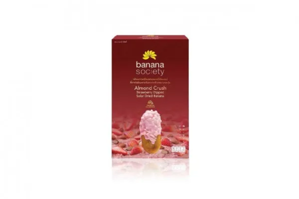 BANANA SOCIETY Solar Dried Banana, Strawberry Dipped with Almond Crush - 180 g